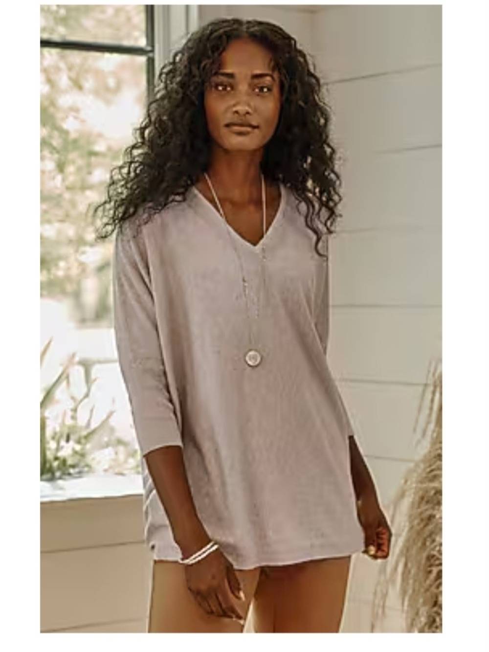 J. Jill Pure Jill V-Neck 3/4 Sleeve Lightweight Sweater In Pumice Heather Sz 2X